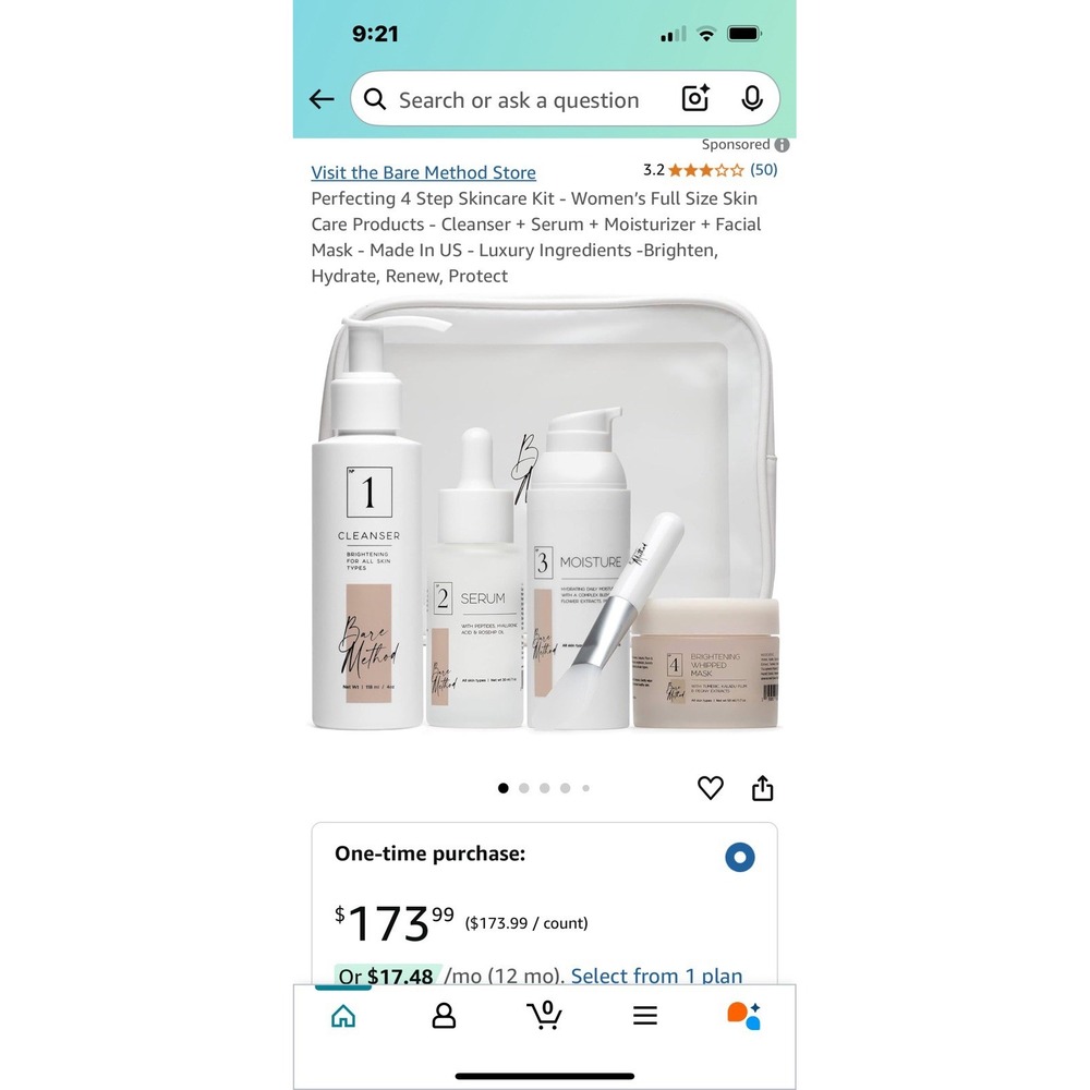 Bare Method Skincare Bundle 4Step Facial Kit Cleanser Serum Moisturizer Mask NEW